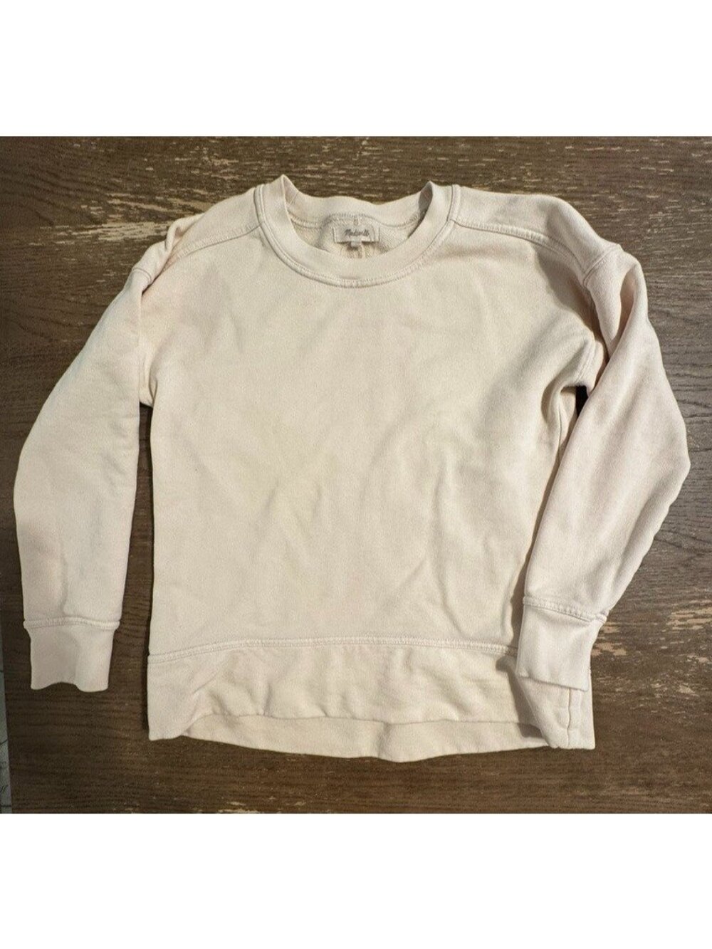 Madewell Shuffle Garment Dyed SweatShirt Cream Long Sleeve Crew Neck XXS Minimal